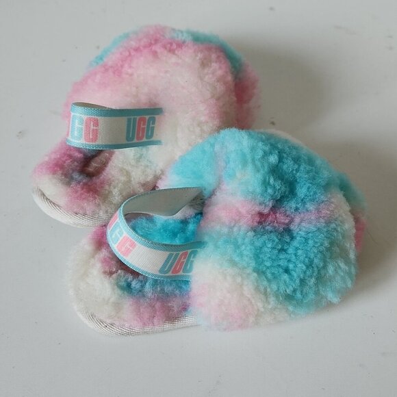 UGG | Slipper Cotton Candy Kids Fluff Yeah Fur Pink Blue baby Sz 8 - Picture 3 of 4